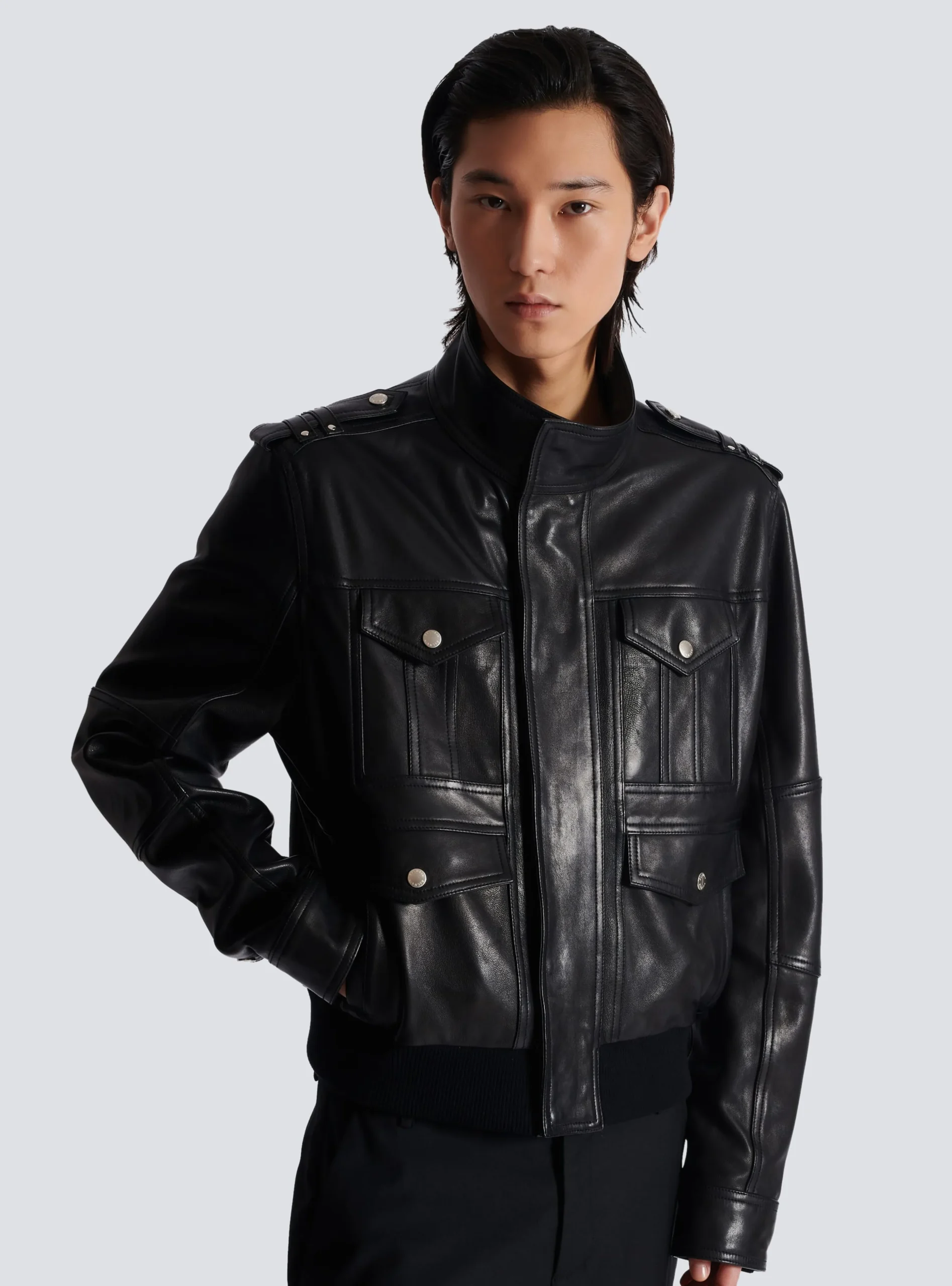 Balmain Lambskin Leather Jacket With 4 Pockets