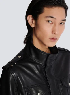 Balmain Lambskin Leather Jacket With 4 Pockets