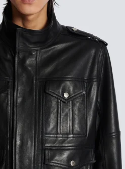 Balmain Lambskin Leather Jacket With 4 Pockets