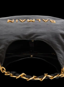Women Balmain Large 1945 Soft Hobo Bag In Embossed Crinkled Calfskin With A PB Labyrinth Monogram