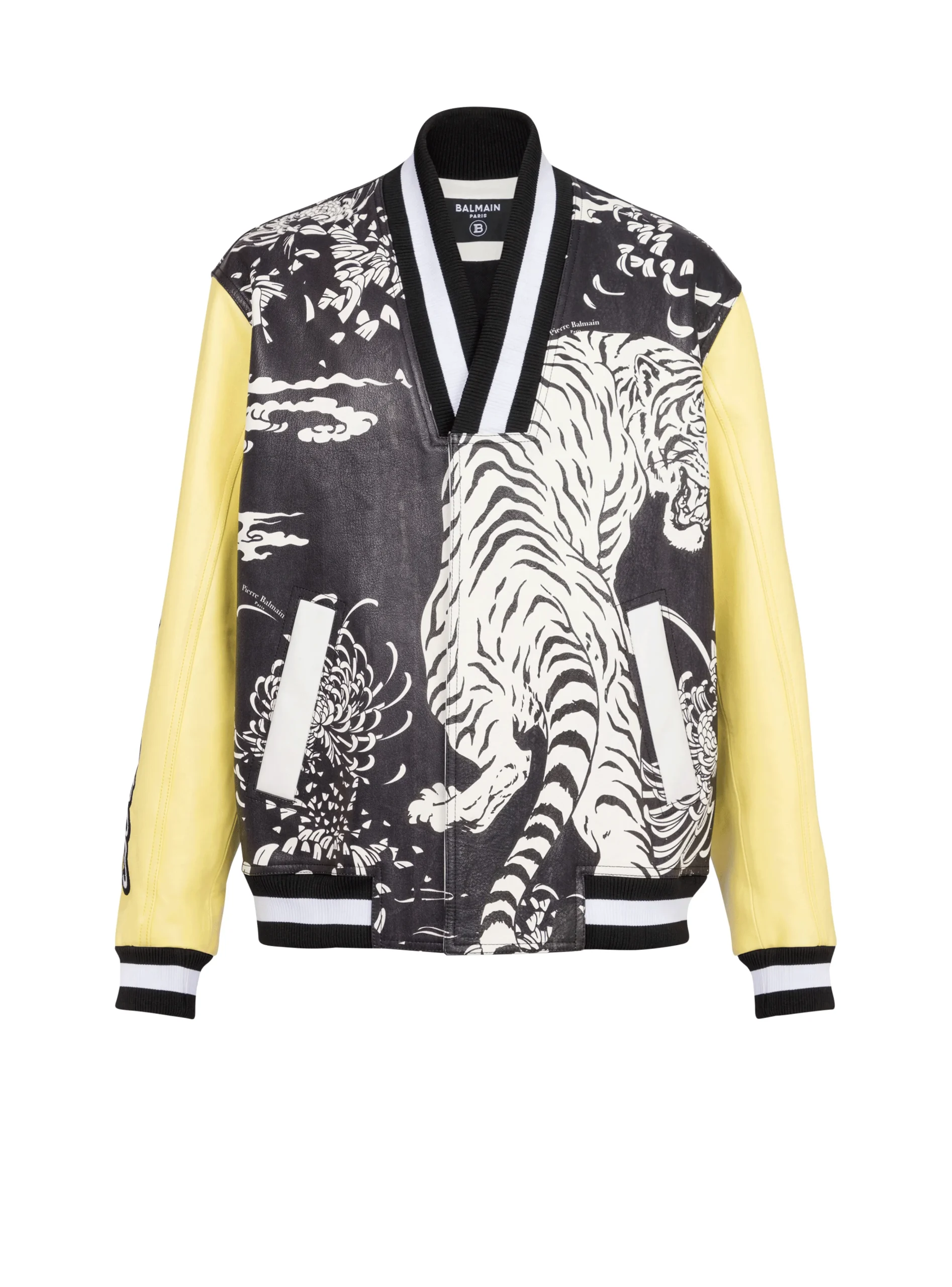 Balmain Leather Varsity Jacket With Tiger Print