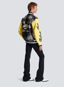 Balmain Leather Varsity Jacket With Tiger Print