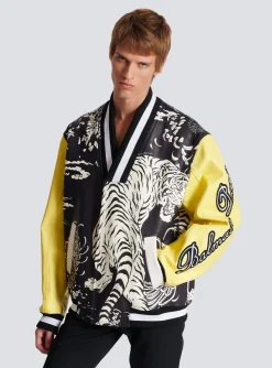Balmain Leather Varsity Jacket With Tiger Print