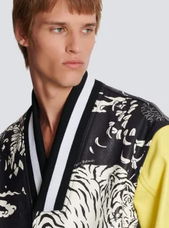 Balmain Leather Varsity Jacket With Tiger Print