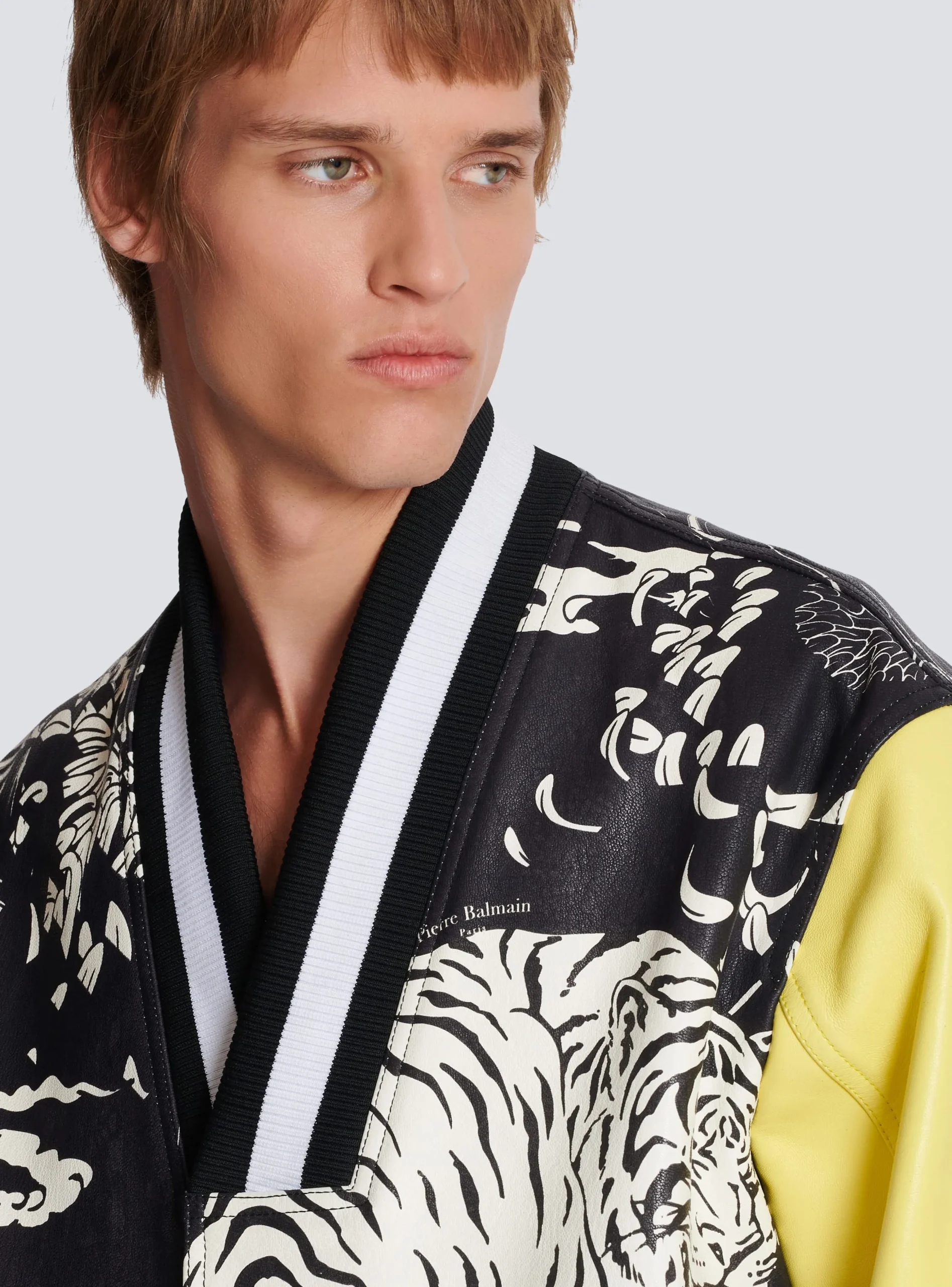 Balmain Leather Varsity Jacket With Tiger Print