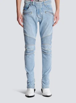 Balmain Light Denim Biker Jeans