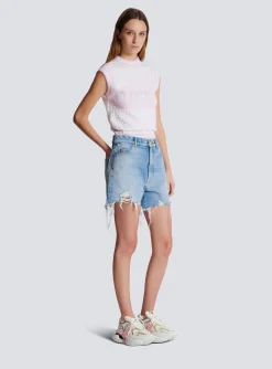 Women Balmain Light Denim Shorts
