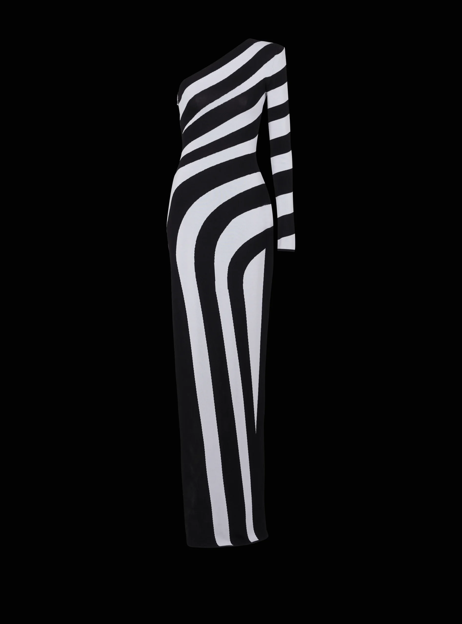 Women Balmain Long Asymmetrical Striped Knit Dress