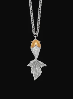 Balmain Long Carp Necklace In Brass And Crystals