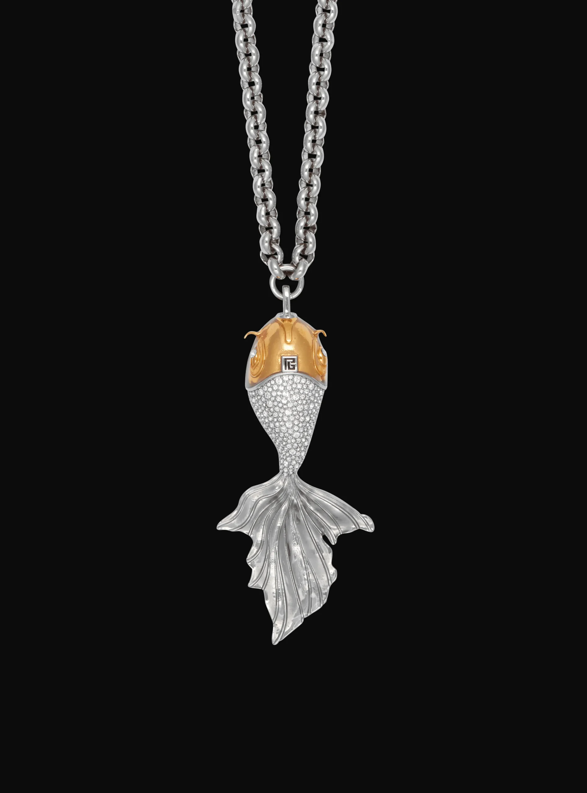 Balmain Long Carp Necklace In Brass And Crystals