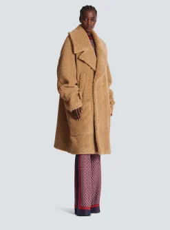 Women Balmain Long Double-breasted Buttoned Coat