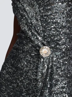 Women Balmain Long Draped Sequin Dress