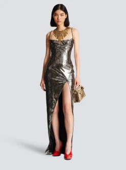 Women Balmain Long Dress With Chain Straps