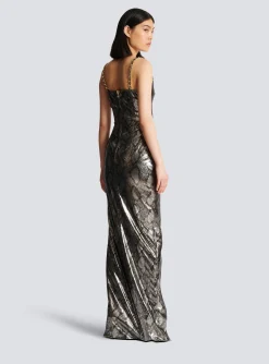 Women Balmain Long Dress With Chain Straps