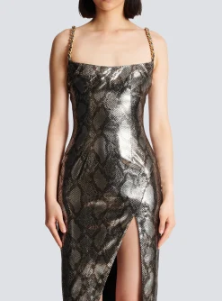 Women Balmain Long Dress With Chain Straps