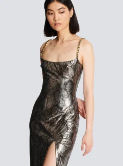 Women Balmain Long Dress With Chain Straps