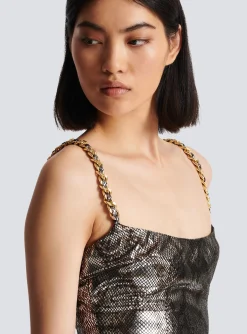 Women Balmain Long Dress With Chain Straps