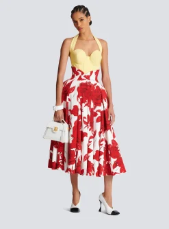 Women Balmain Long Pleated Crepe Tulip Skirt