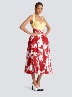 Women Balmain Long Pleated Crepe Tulip Skirt