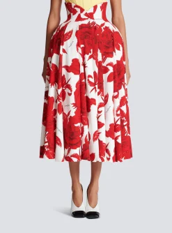 Women Balmain Long Pleated Crepe Tulip Skirt