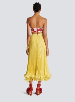 Women Balmain Long Pleated Skirt With Ruffles