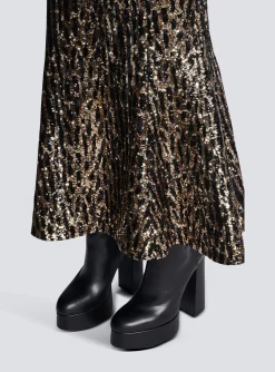Women Balmain Long Skirt With Sequin Embroidery