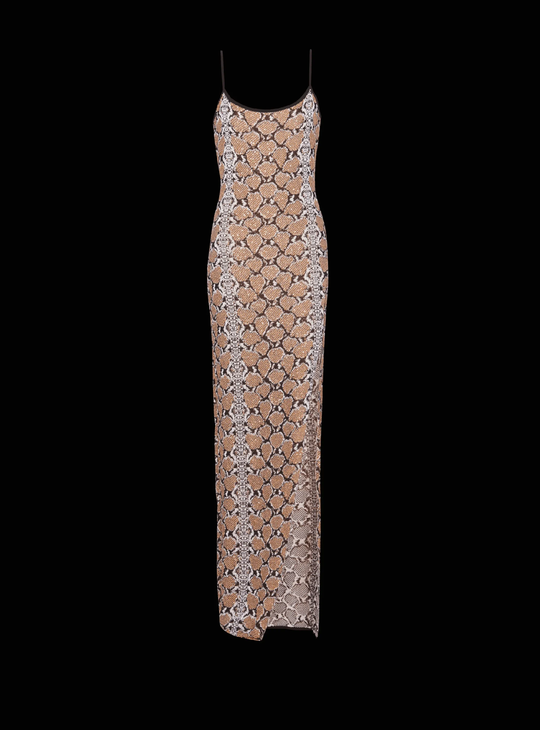 Women Balmain Long Strappy Snakeskin Knit Dress