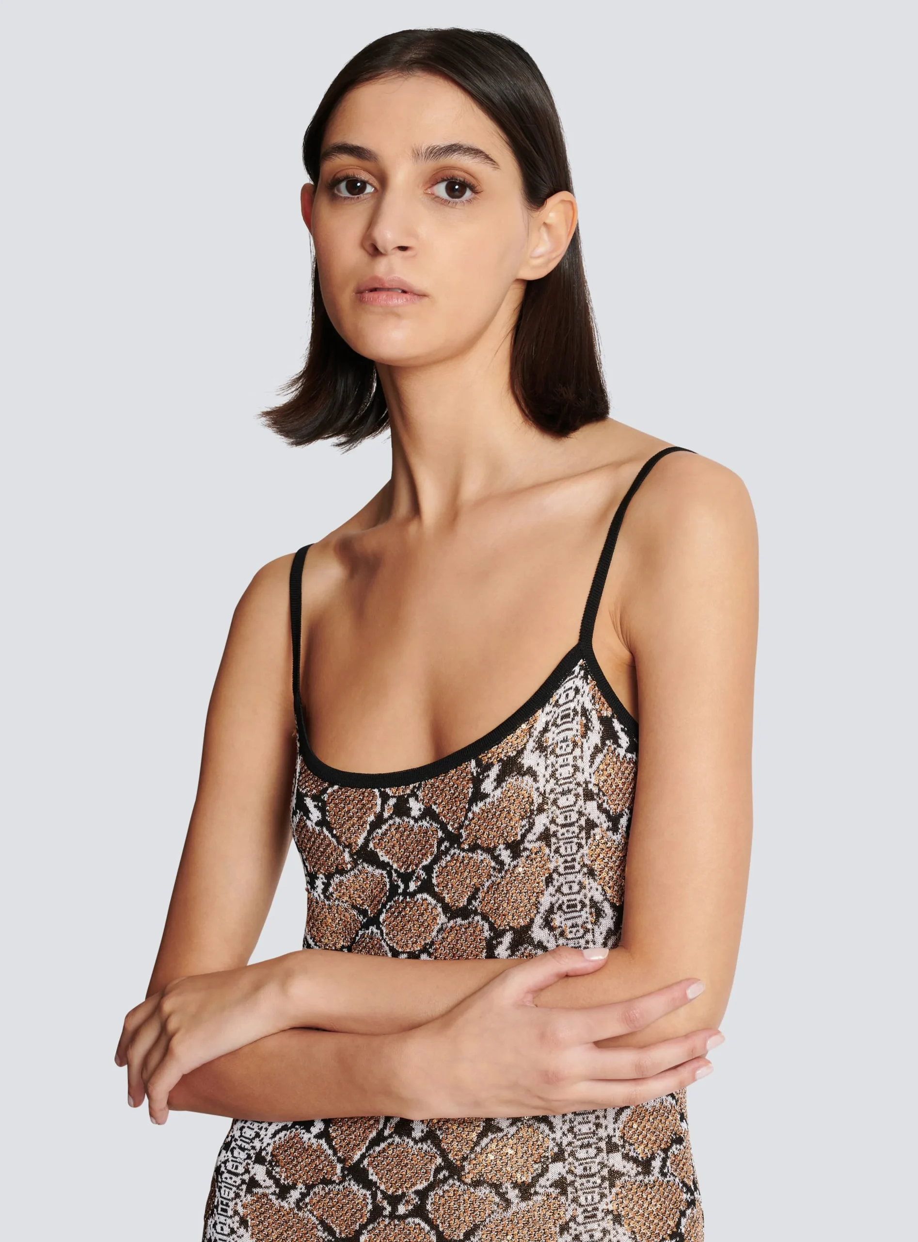 Women Balmain Long Strappy Snakeskin Knit Dress