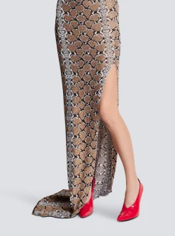 Women Balmain Long Strappy Snakeskin Knit Dress