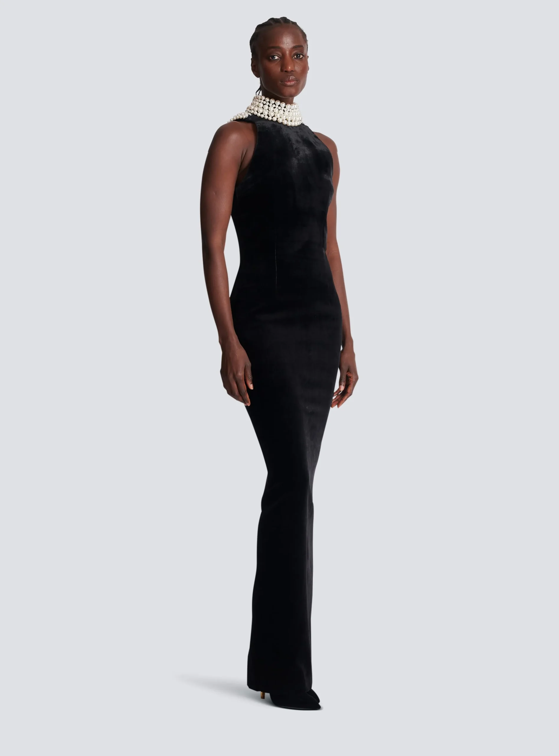 Women Balmain Long Velvet Halterneck Dress
