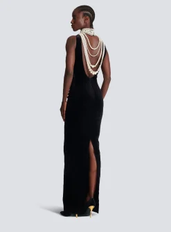 Women Balmain Long Velvet Halterneck Dress