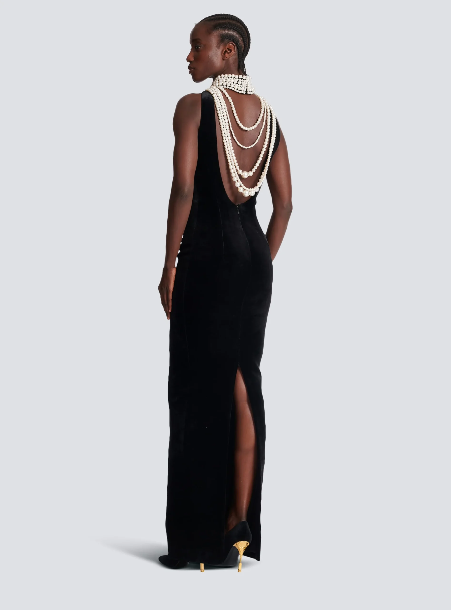 Women Balmain Long Velvet Halterneck Dress