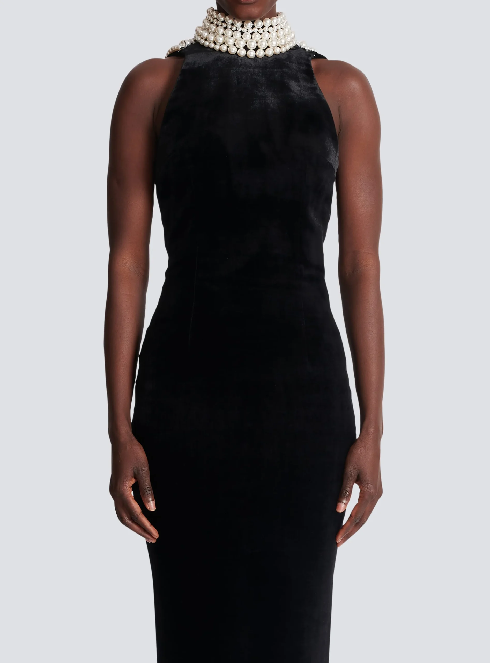 Women Balmain Long Velvet Halterneck Dress