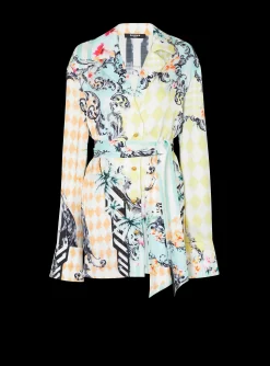 Women Balmain Loose Belted Shirt With Baroque Print