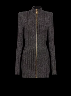 Women Balmain Lurex Knit Zip Dress