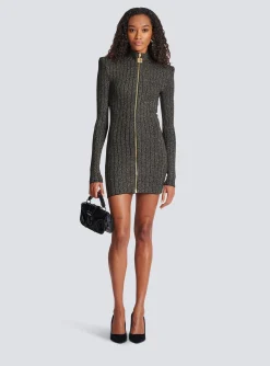 Women Balmain Lurex Knit Zip Dress