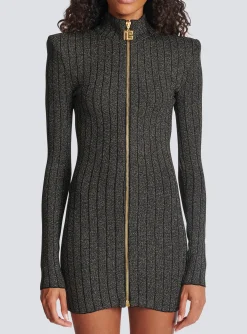 Women Balmain Lurex Knit Zip Dress