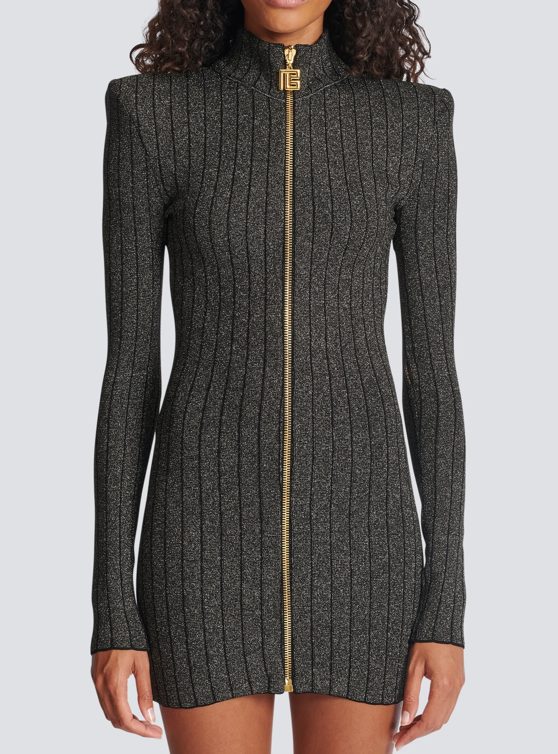 Women Balmain Lurex Knit Zip Dress