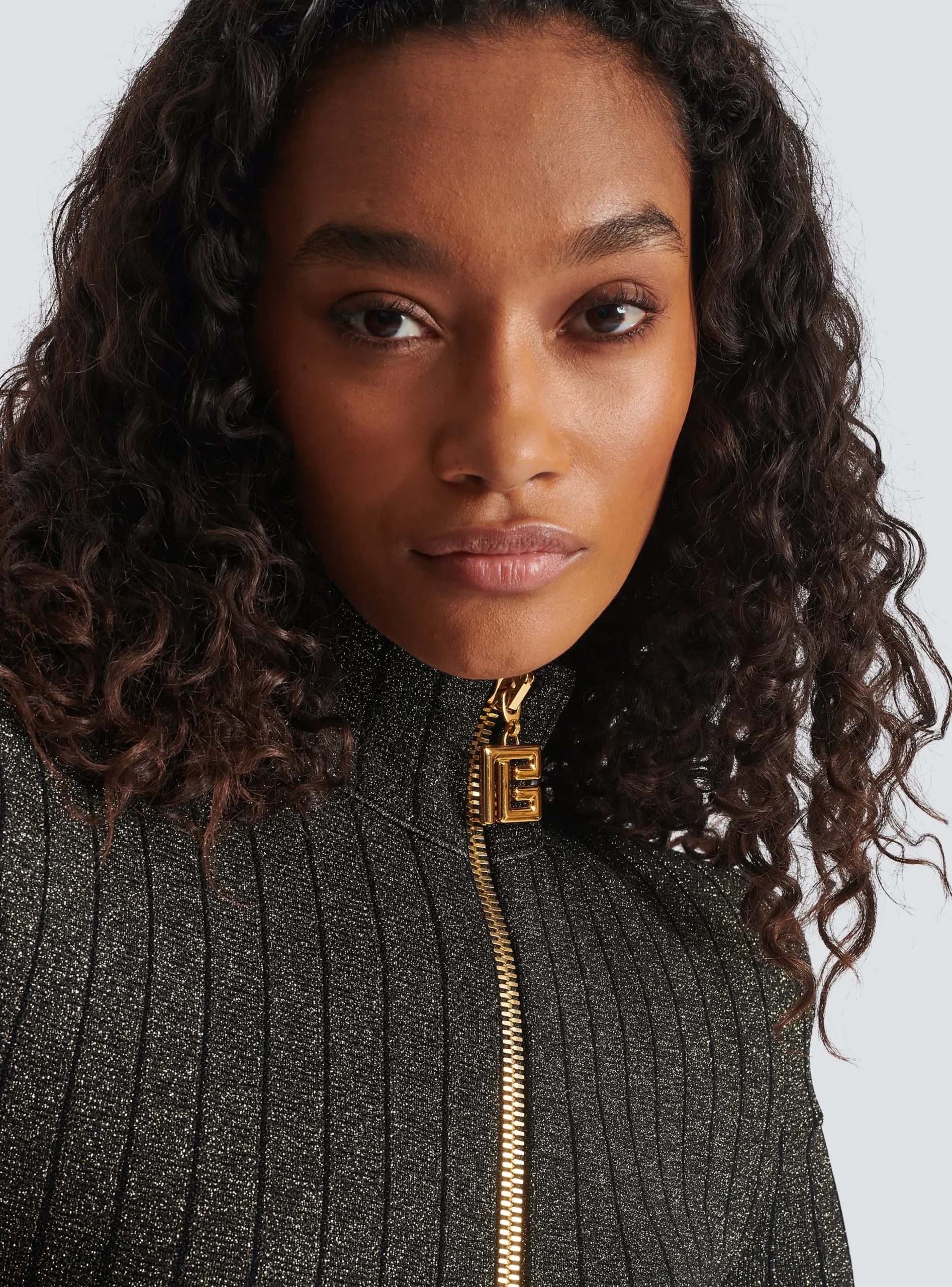 Women Balmain Lurex Knit Zip Dress
