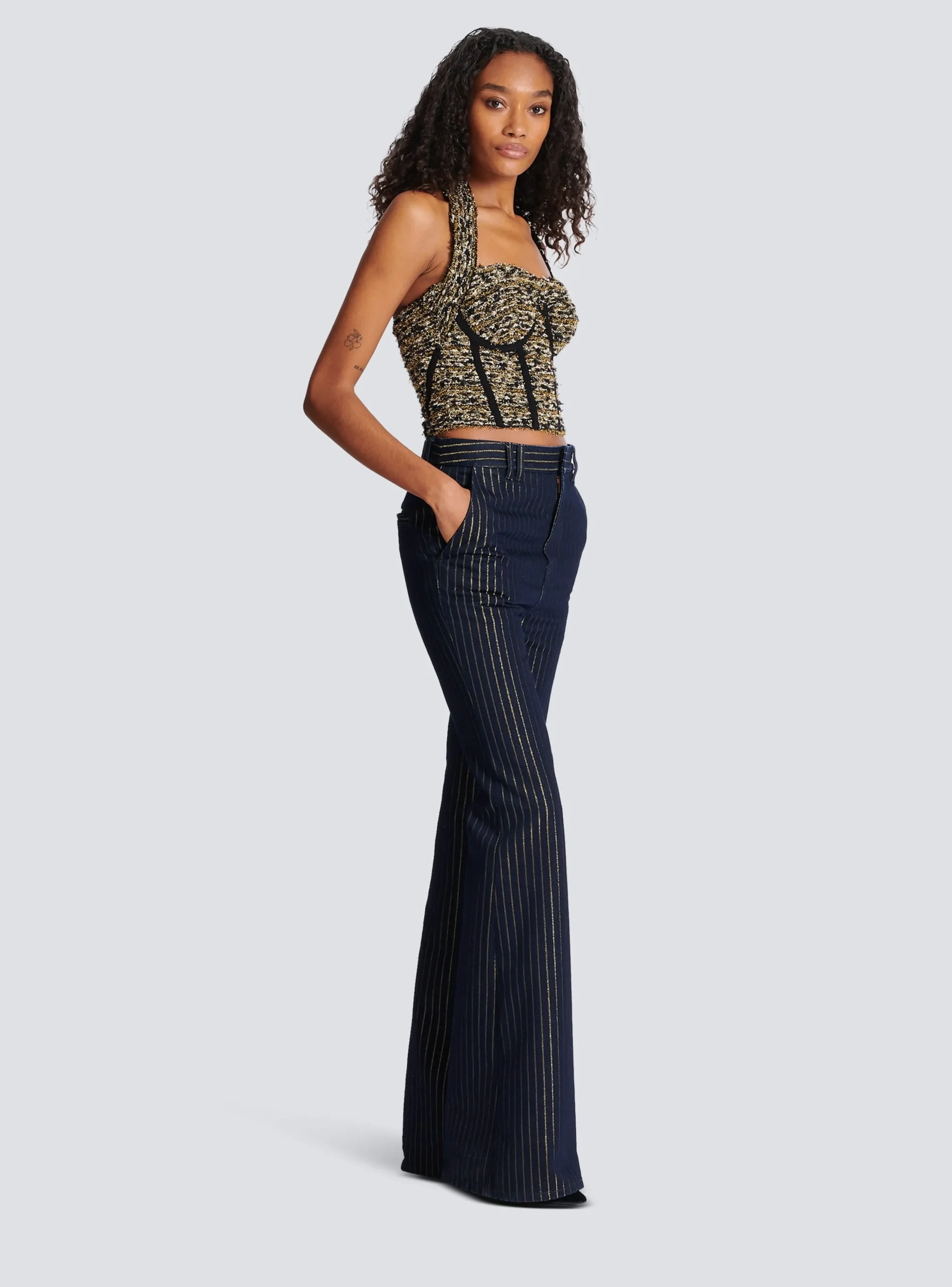 Women Balmain Lurex Tweed Halterneck Bustier