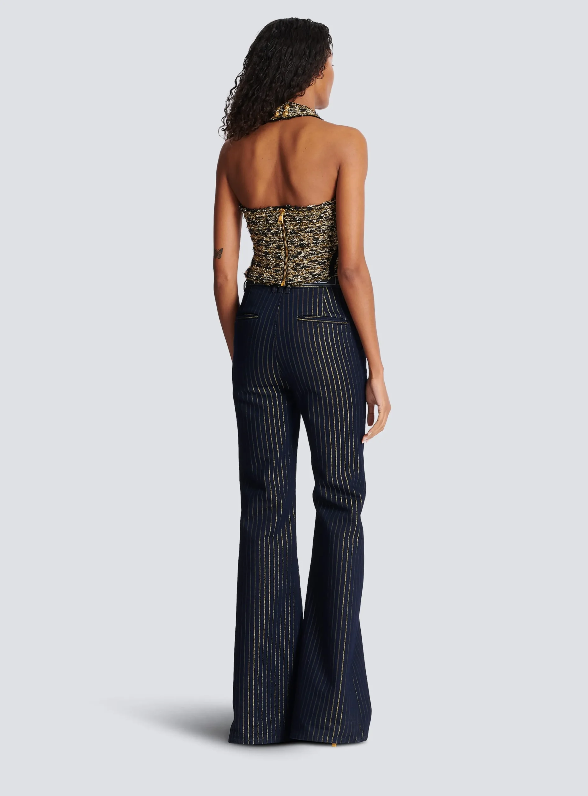 Women Balmain Lurex Tweed Halterneck Bustier