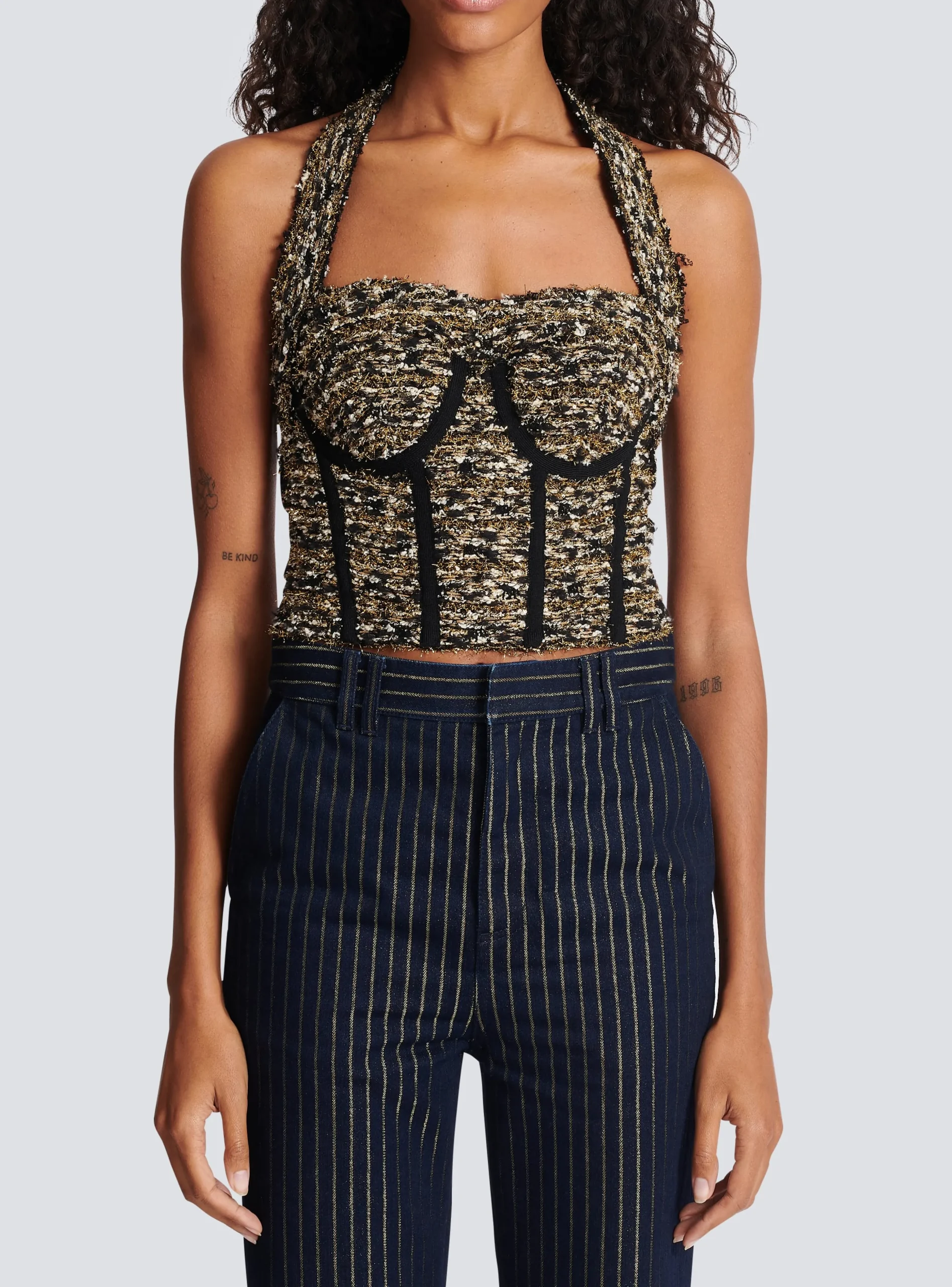 Women Balmain Lurex Tweed Halterneck Bustier
