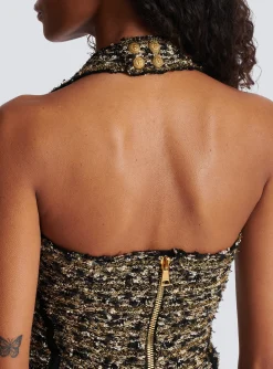 Women Balmain Lurex Tweed Halterneck Bustier