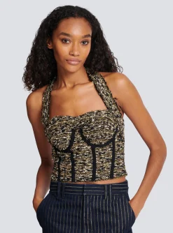 Women Balmain Lurex Tweed Halterneck Bustier