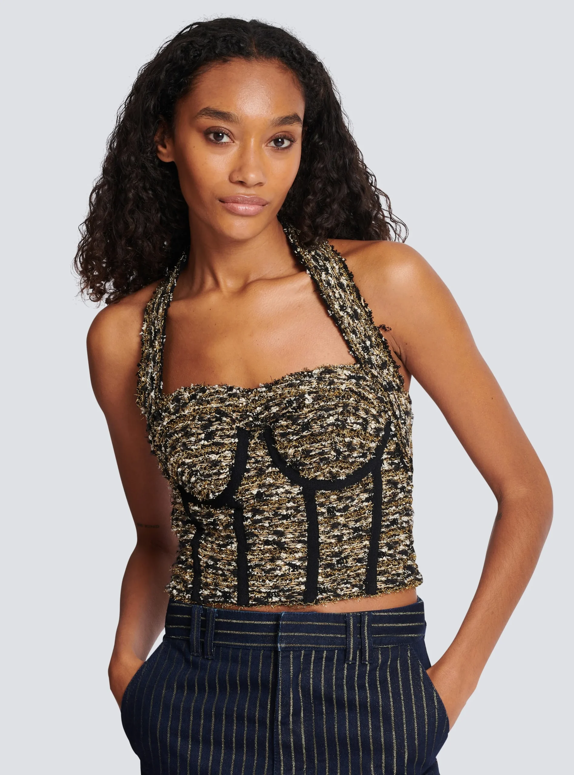 Women Balmain Lurex Tweed Halterneck Bustier