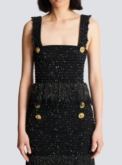 Women Balmain Lurex Tweed Strappy Top