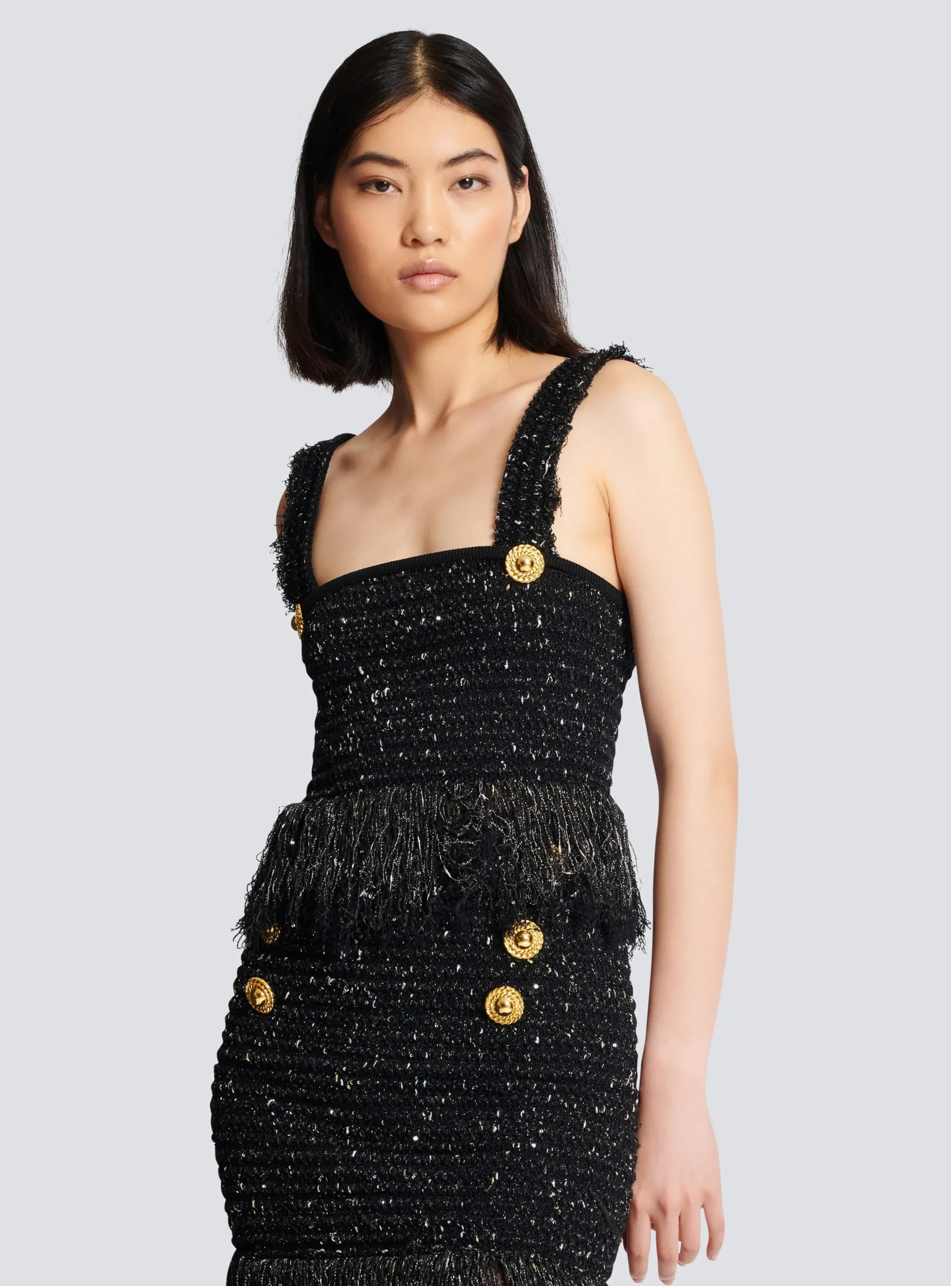Women Balmain Lurex Tweed Strappy Top