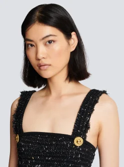 Women Balmain Lurex Tweed Strappy Top
