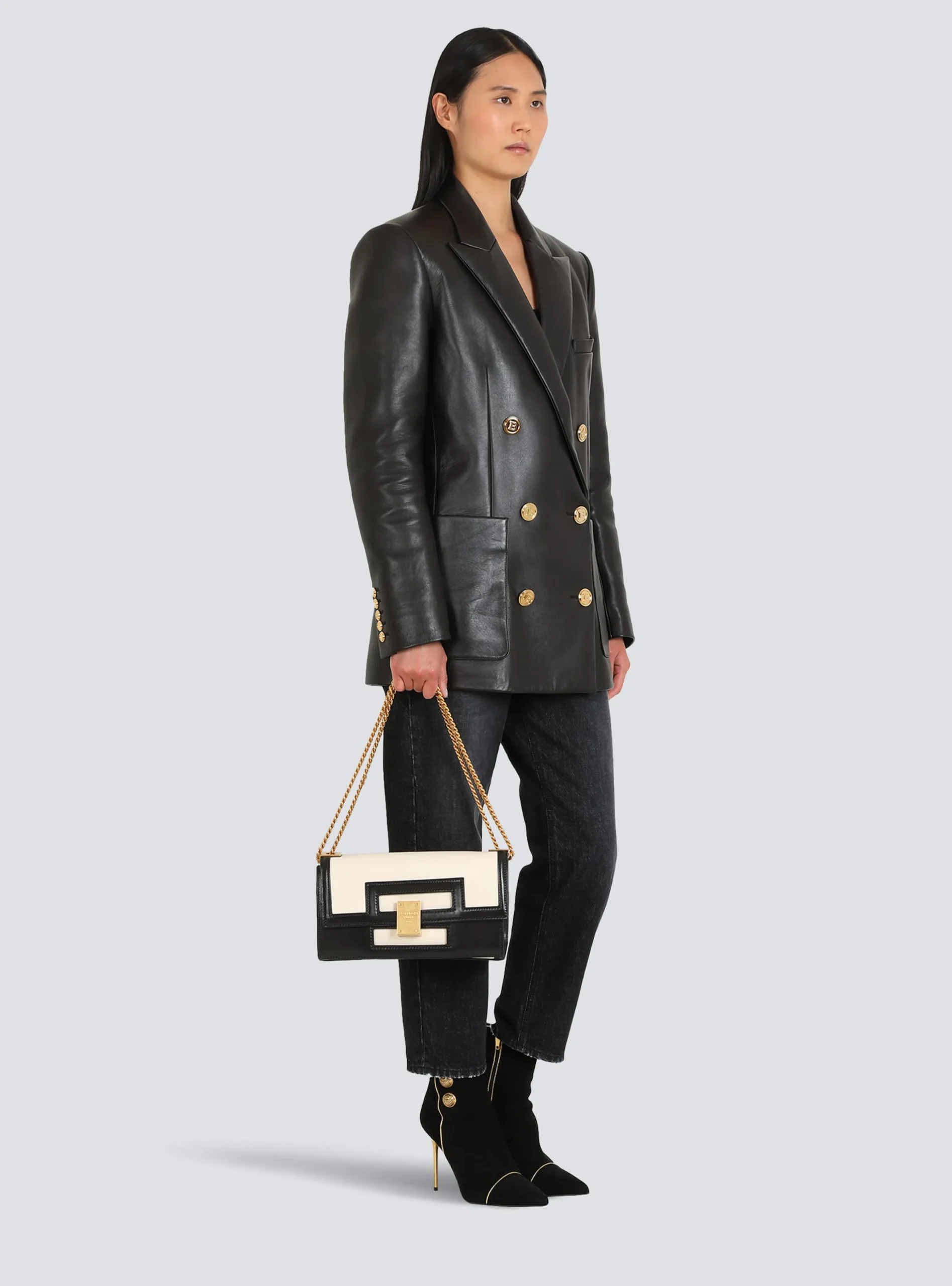 Women Balmain Medium-sized Black And Leather 1945 Heritage Bag