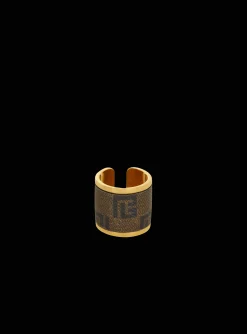 Women Balmain Metal And Canvas Mini Monogram Ring